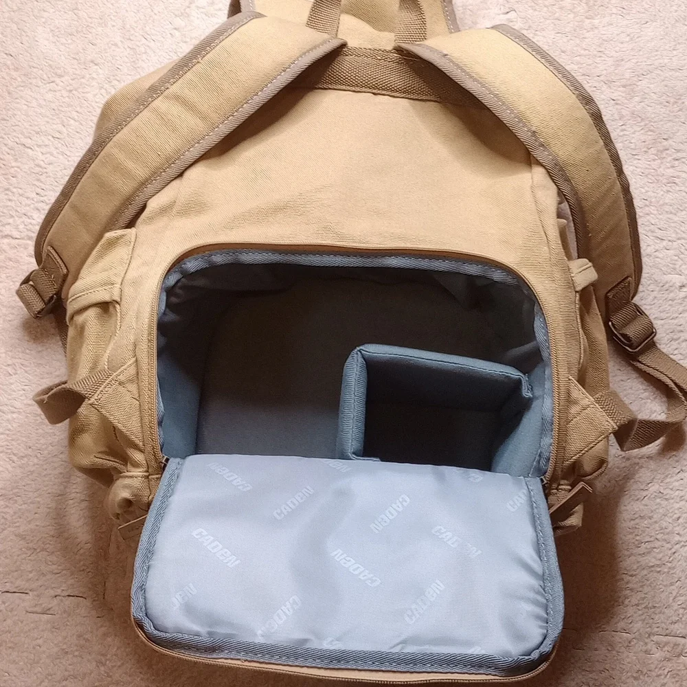 Caden Camera Case Backpack Tan‎ Canvas Flap Bag Rucksack Photography